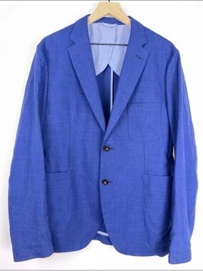 Taylor Stitch Blue Blazer Jacket 42 Wool Linen Blend Made in Portugal